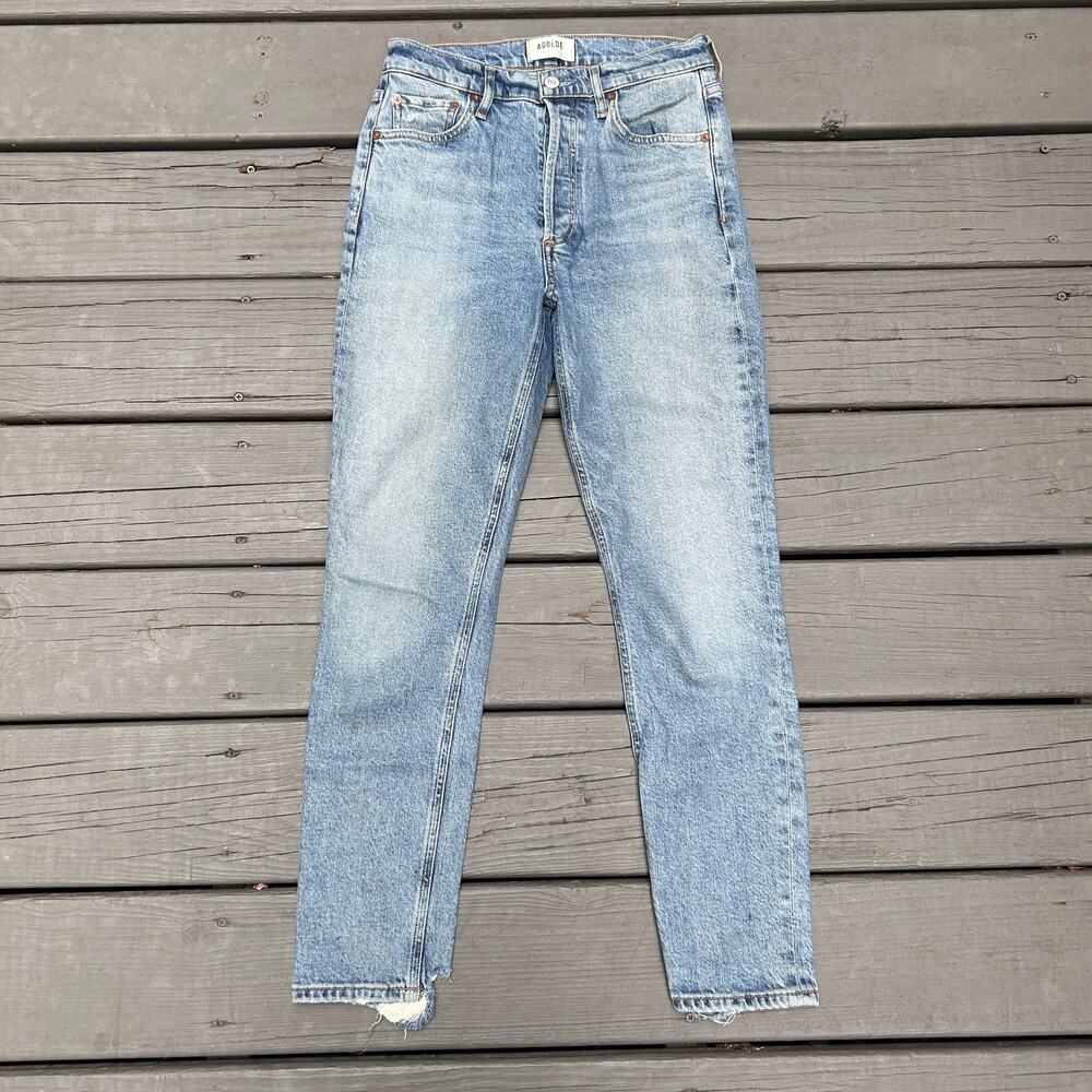 AGOLDE Nico High Rise Slim Ankle Jeans Size 25 Light Wash Distressed Hem A093E